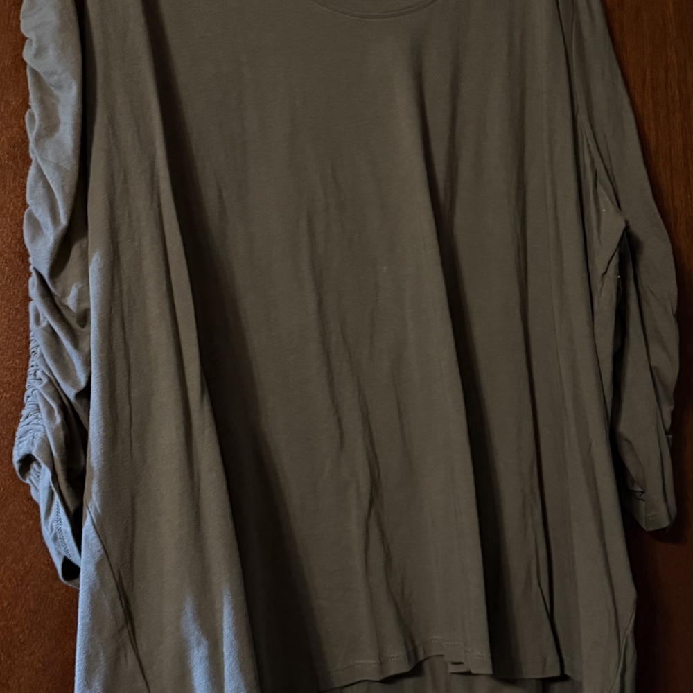 Terra & Sky Women's Ruched Sleeve Blouse - Green